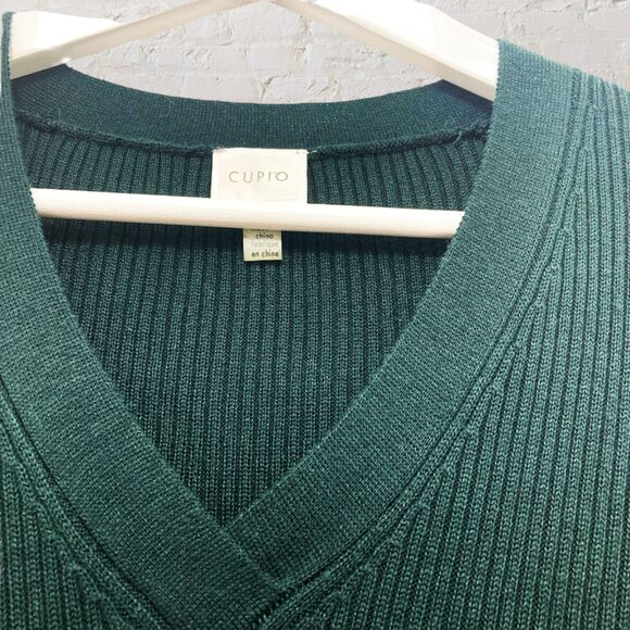 Cupio Ponderosa Green V-Neck Bishop Sleeve Sweater Soft Knit Pullover S - Picture 6 of 14